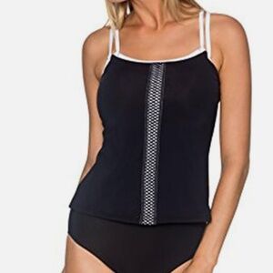 Sunsets Taylor Tankini Bathing Suit Top Fine Line Black & White 36D Built in Bra